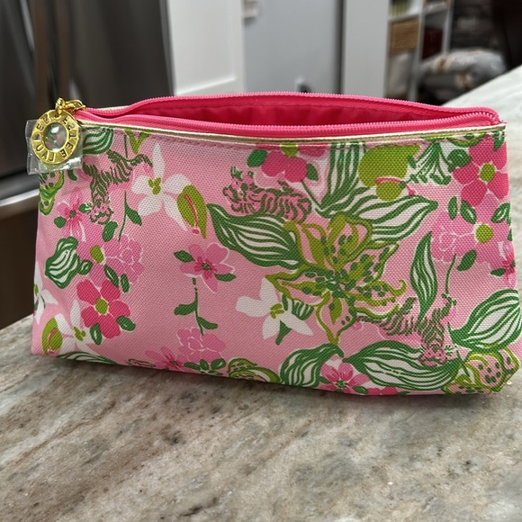 Lilly Pulitzer For Estée Lauder Tiger Lily Cosmetic Bag pink green zip - Picture 12 of 12
